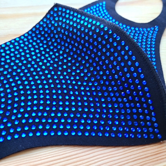 🥑 NWOT Black & Blue Bedazzled Gem Face Mask 😷 - Picture 2 of 4